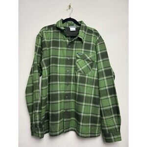 Columbia Mens Fleece Lined Flannel Shirt Size XL Green Plaid Button Top Casual